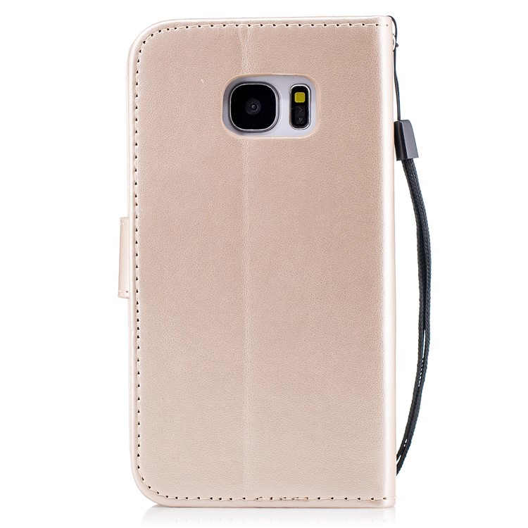 Imprinted Flamingo PU Leather Wallet Stand Mobile Phone Case for Samsung Galaxy S7 - Gold-2