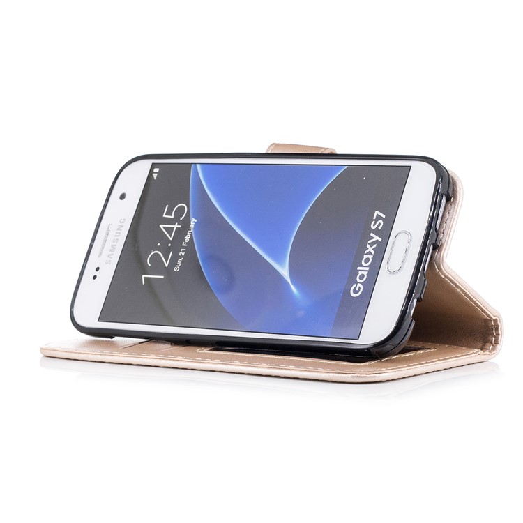 Imprinted Flamingo PU Leather Wallet Stand Mobile Phone Case for Samsung Galaxy S7 - Gold-4