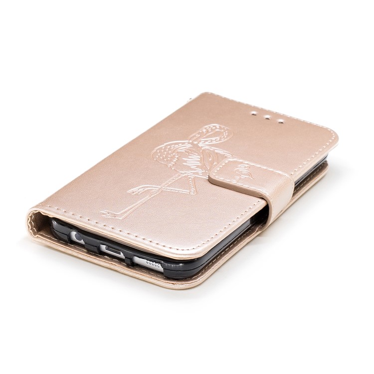Imprinted Flamingo PU Leather Wallet Stand Mobile Phone Case for Samsung Galaxy S7 - Gold-5