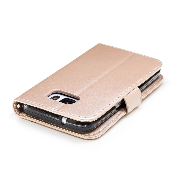Imprinted Flamingo PU Leather Wallet Stand Mobile Phone Case for Samsung Galaxy S7 - Gold-6
