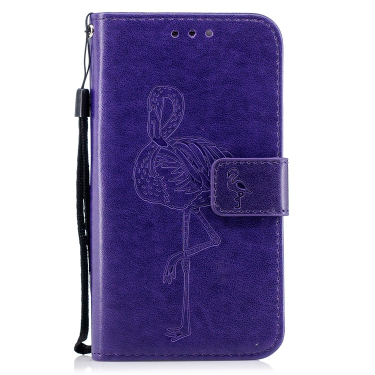 Imprinted Flamingo PU Leather Folio Flip Cell Phone Cover for Samsung Galaxy S7 - Purple-1