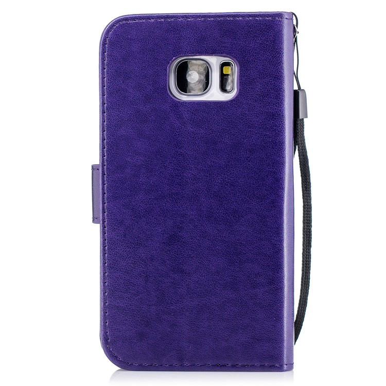 Imprinted Flamingo PU Leather Folio Flip Cell Phone Cover for Samsung Galaxy S7 - Purple-2