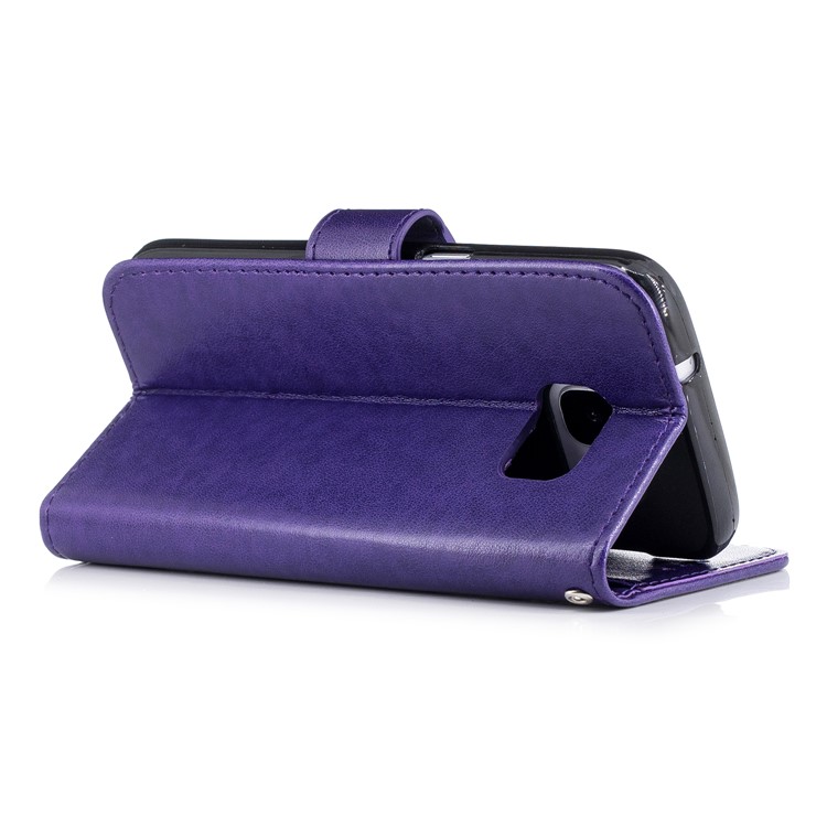 Imprinted Flamingo PU Leather Folio Flip Cell Phone Cover for Samsung Galaxy S7 - Purple-3