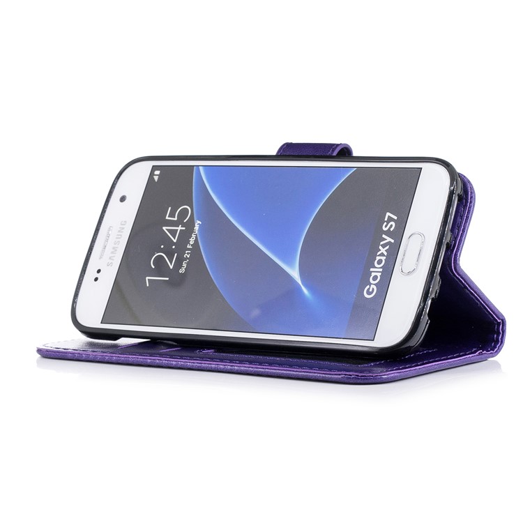 Imprinted Flamingo PU Leather Folio Flip Cell Phone Cover for Samsung Galaxy S7 - Purple-4