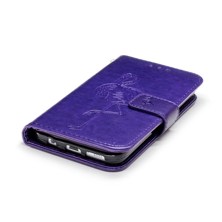 Imprinted Flamingo PU Leather Folio Flip Cell Phone Cover for Samsung Galaxy S7 - Purple-5