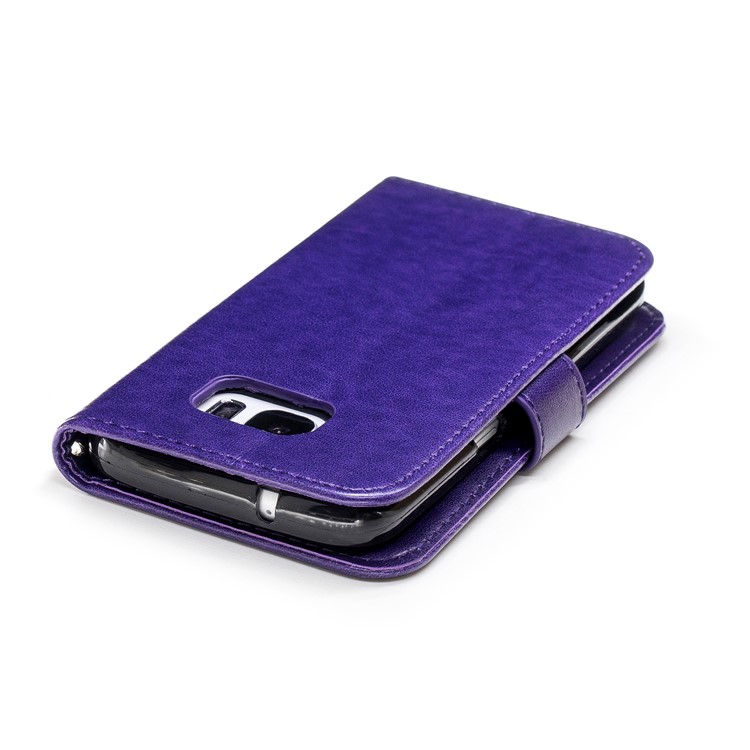 Imprinted Flamingo PU Leather Folio Flip Cell Phone Cover for Samsung Galaxy S7 - Purple-6