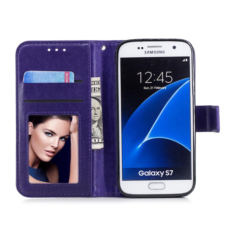 Imprinted Flamingo PU Leather Folio Flip Cell Phone Cover for Samsung Galaxy S7 - Purple-7