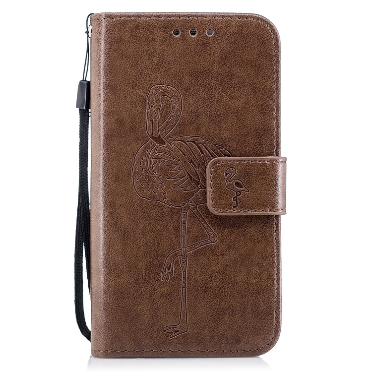 Imprinted Flamingo Stand Wallet Leather Protection Mobile Phone Cover Shell for Samsung Galaxy S7 - Brown-1