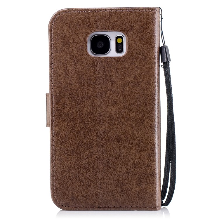 Imprinted Flamingo Stand Wallet Leather Protection Mobile Phone Cover Shell for Samsung Galaxy S7 - Brown-2