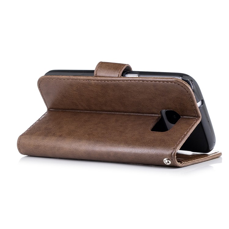 Imprinted Flamingo Stand Wallet Leather Protection Mobile Phone Cover Shell for Samsung Galaxy S7 - Brown-3