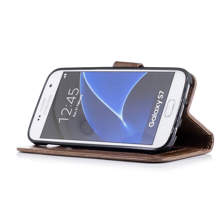 Imprinted Flamingo Stand Wallet Leather Protection Mobile Phone Cover Shell for Samsung Galaxy S7 - Brown-4