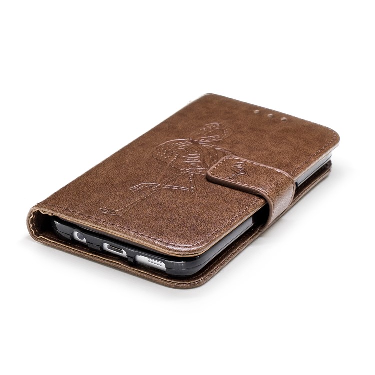 Imprinted Flamingo Stand Wallet Leather Protection Mobile Phone Cover Shell for Samsung Galaxy S7 - Brown-5