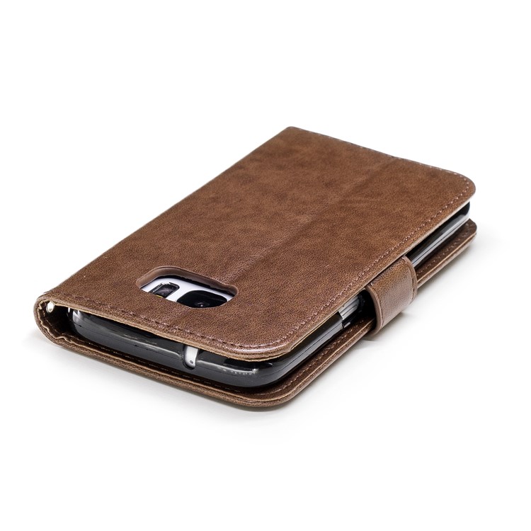 Imprinted Flamingo Stand Wallet Leather Protection Mobile Phone Cover Shell for Samsung Galaxy S7 - Brown-6