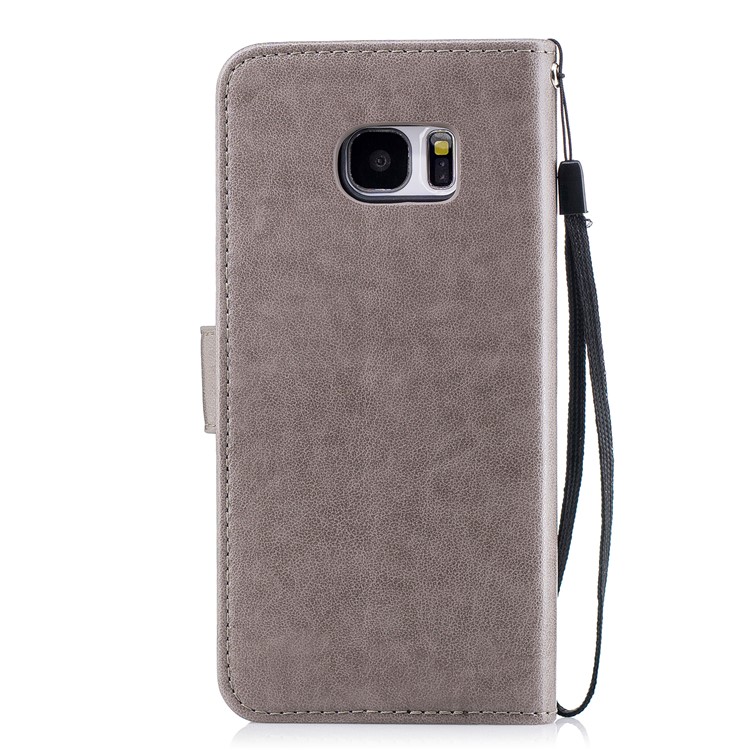 Imprinted Flamingo PU Leather Wallet Stand Phone Case for Samsung Galaxy S7 edge - Grey-2