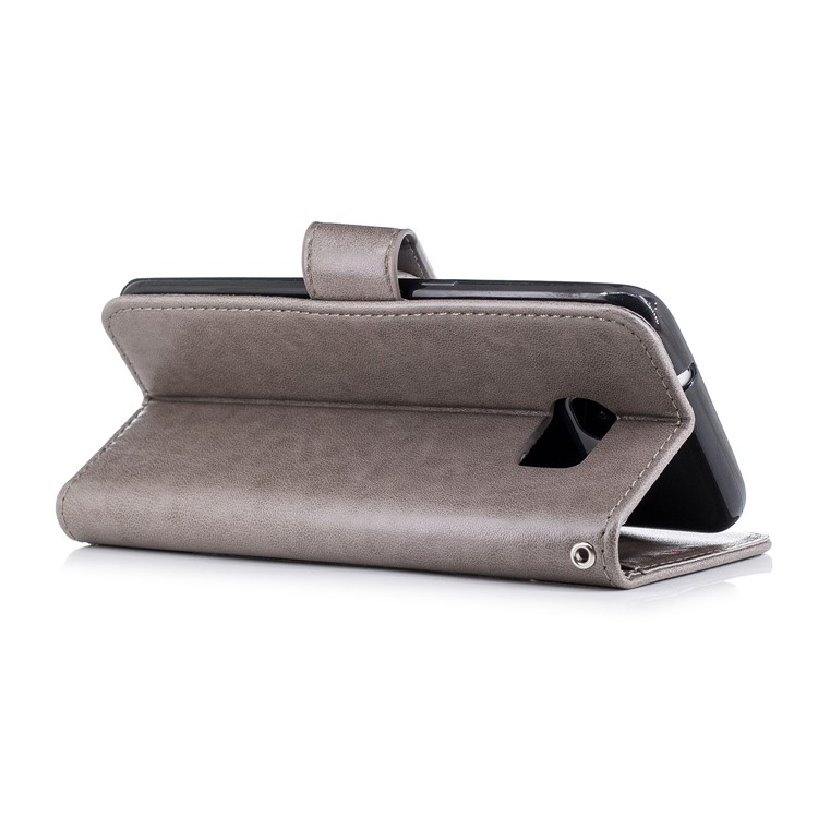 Imprinted Flamingo PU Leather Wallet Stand Phone Case for Samsung Galaxy S7 edge - Grey-3