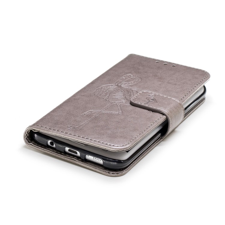 Imprinted Flamingo PU Leather Wallet Stand Phone Case for Samsung Galaxy S7 edge - Grey-5