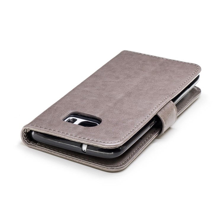 Imprinted Flamingo PU Leather Wallet Stand Phone Case for Samsung Galaxy S7 edge - Grey-6