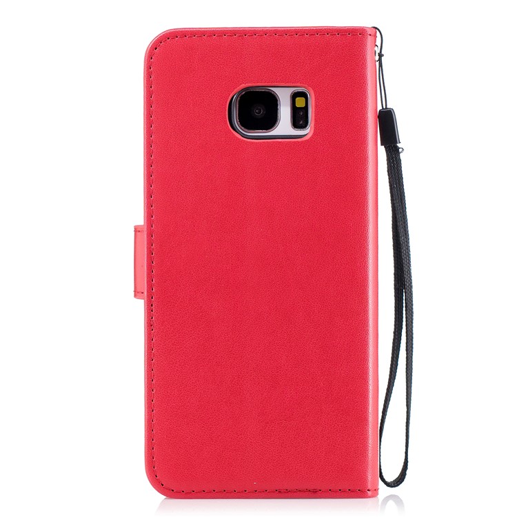 Imprinted Flamingo PU Leather Wallet Stand Phone Cover for Samsung Galaxy S7 edge - Red-2