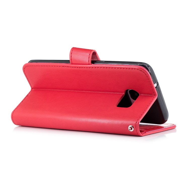 Imprinted Flamingo PU Leather Wallet Stand Phone Cover for Samsung Galaxy S7 edge - Red-3