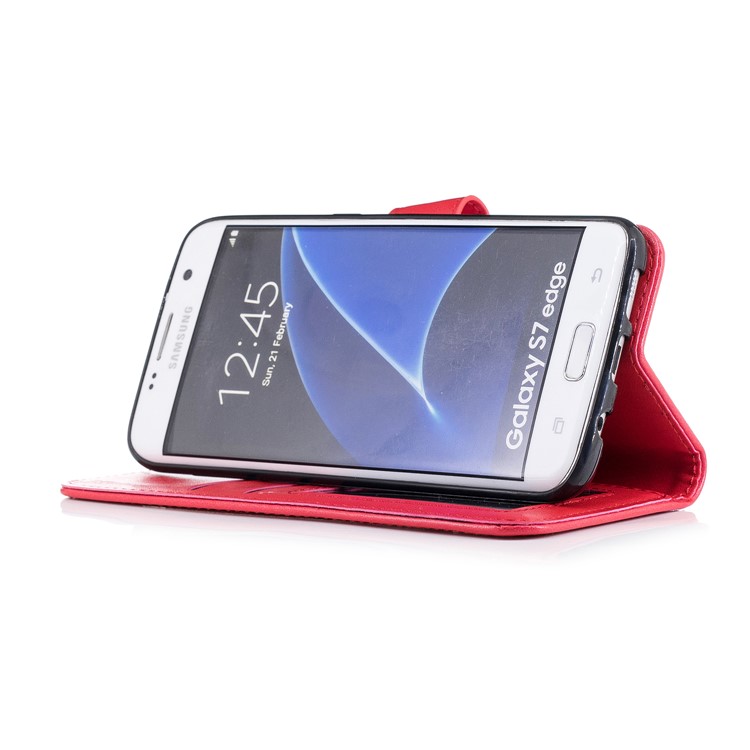 Imprinted Flamingo PU Leather Wallet Stand Phone Cover for Samsung Galaxy S7 edge - Red-4