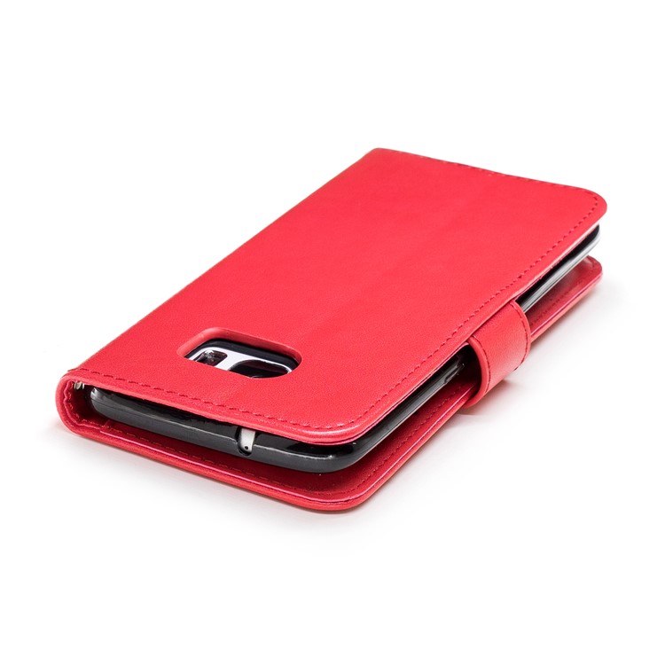 Imprinted Flamingo PU Leather Wallet Stand Phone Cover for Samsung Galaxy S7 edge - Red-6