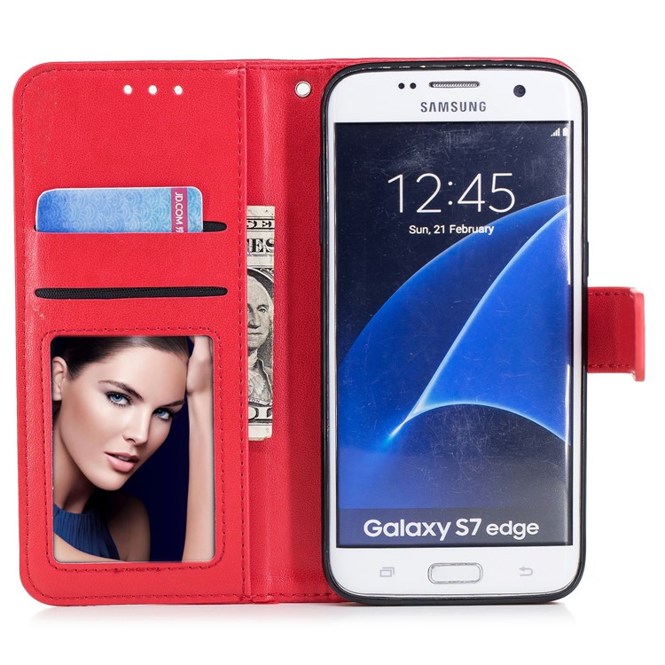 Imprinted Flamingo PU Leather Wallet Stand Phone Cover for Samsung Galaxy S7 edge - Red-7