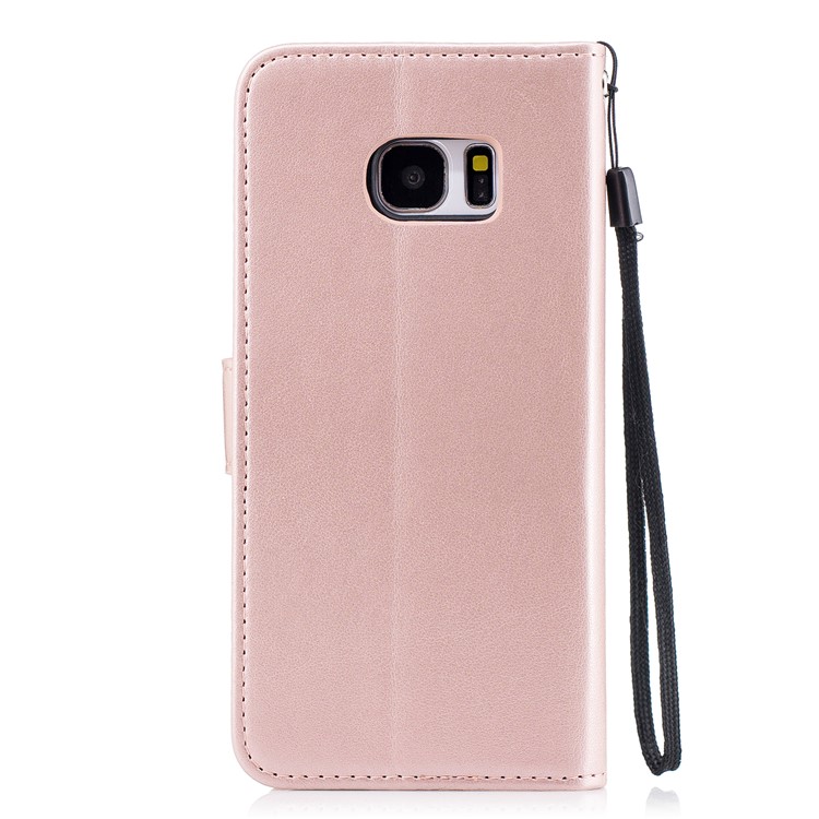 Imprinted Flamingo PU Leather Wallet Stand Phone Shell for Samsung Galaxy S7 edge - Rose Gold-2