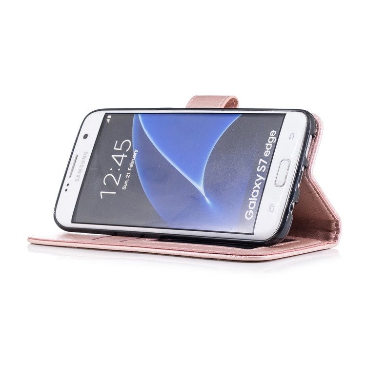 Imprinted Flamingo PU Leather Wallet Stand Phone Shell for Samsung Galaxy S7 edge - Rose Gold-4