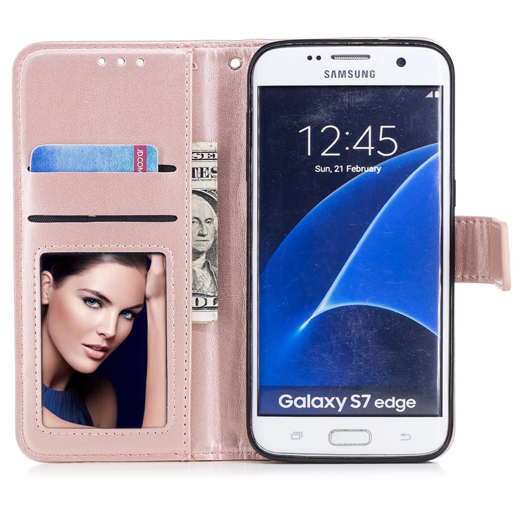 Imprinted Flamingo PU Leather Wallet Stand Phone Shell for Samsung Galaxy S7 edge - Rose Gold-7