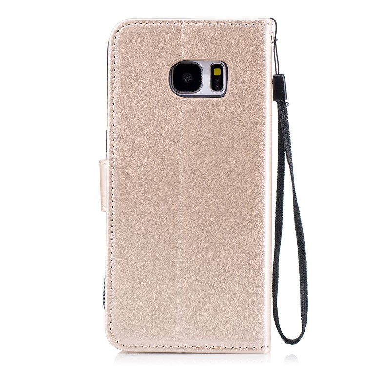 Imprinted Flamingo PU Leather Cell Phone Case with Card Holder for Samsung Galaxy S7 edge - Gold-2