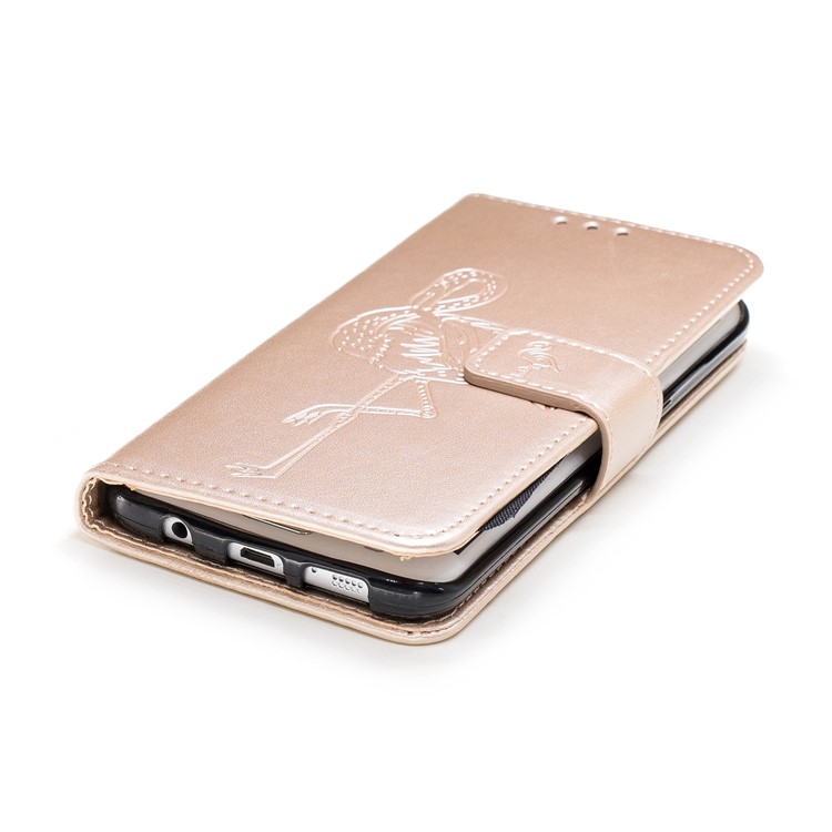 Imprinted Flamingo PU Leather Cell Phone Case with Card Holder for Samsung Galaxy S7 edge - Gold-5
