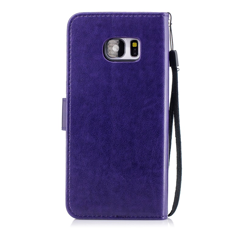 Imprinted Flamingo Card Slots Leather Flip Cell Phone Cover for Samsung Galaxy S7 edge - Purple-2