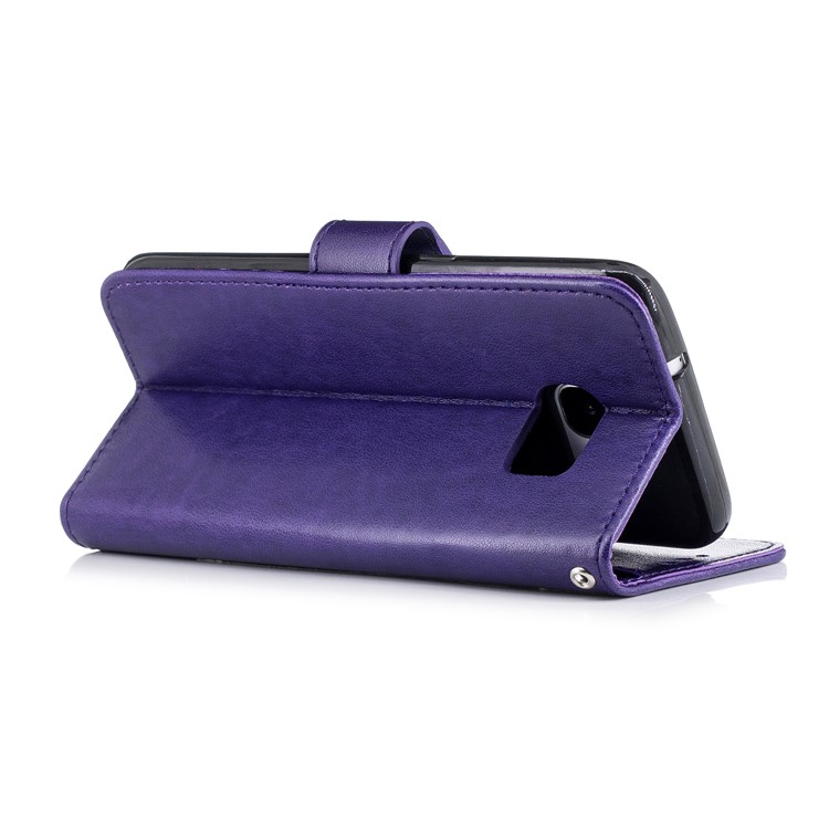 Imprinted Flamingo Card Slots Leather Flip Cell Phone Cover for Samsung Galaxy S7 edge - Purple-3