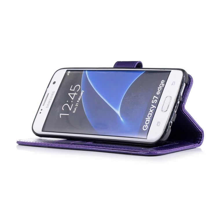 Imprinted Flamingo Card Slots Leather Flip Cell Phone Cover for Samsung Galaxy S7 edge - Purple-4