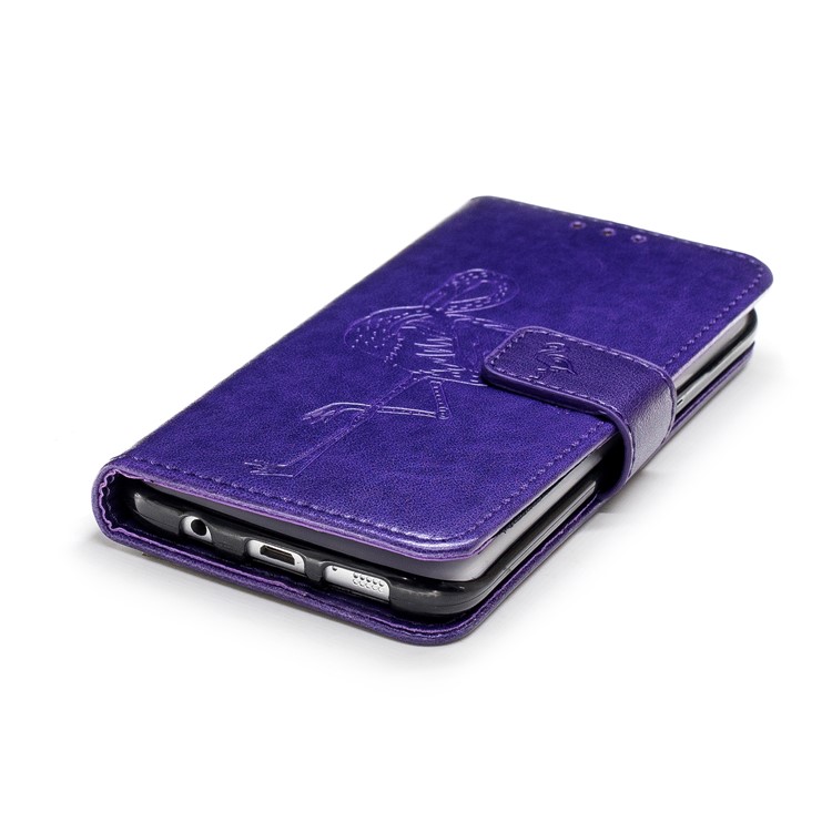 Imprinted Flamingo Card Slots Leather Flip Cell Phone Cover for Samsung Galaxy S7 edge - Purple-5