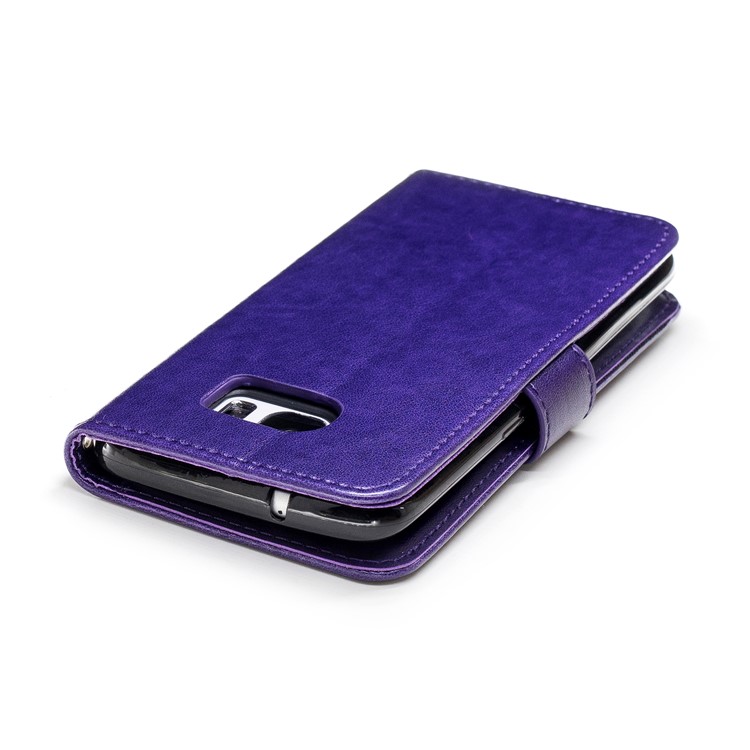 Imprinted Flamingo Card Slots Leather Flip Cell Phone Cover for Samsung Galaxy S7 edge - Purple-6