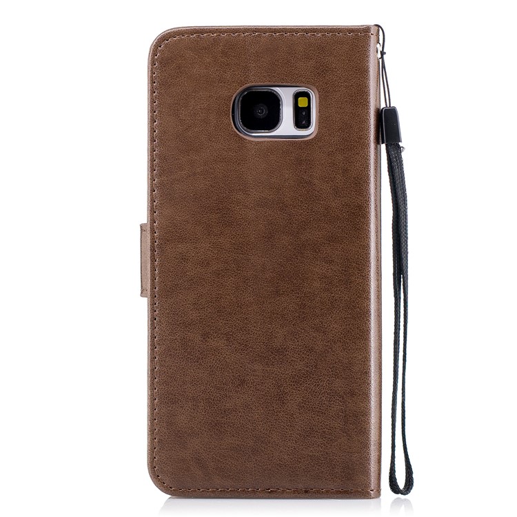 Imprinted Flamingo Stand Leather Magnetic Wallet Shell for Samsung Galaxy S7 edge - Brown-2
