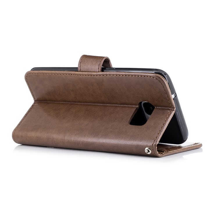 Imprinted Flamingo Stand Leather Magnetic Wallet Shell for Samsung Galaxy S7 edge - Brown-3