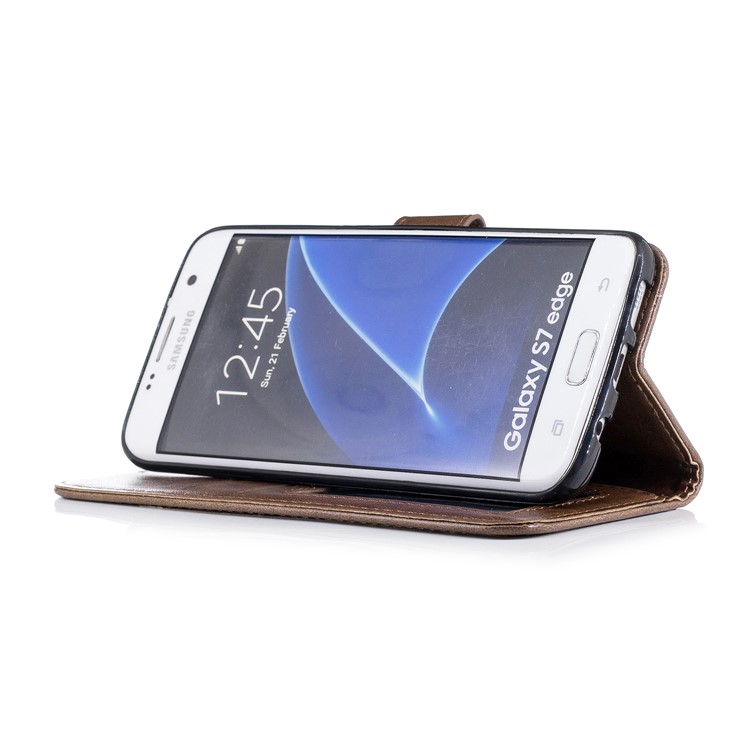 Imprinted Flamingo Stand Leather Magnetic Wallet Shell for Samsung Galaxy S7 edge - Brown-4