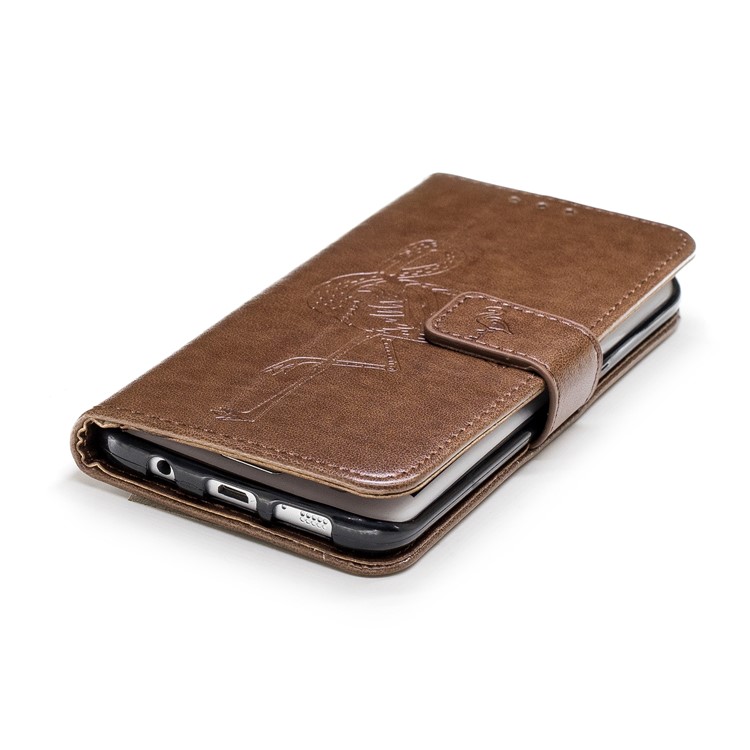 Imprinted Flamingo Stand Leather Magnetic Wallet Shell for Samsung Galaxy S7 edge - Brown-5