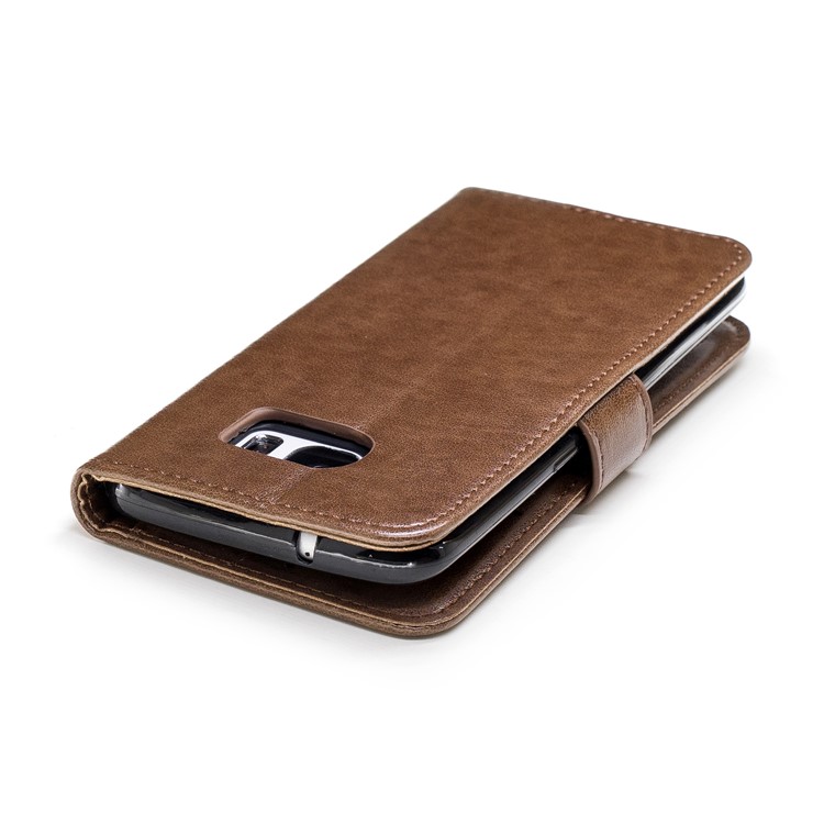 Imprinted Flamingo Stand Leather Magnetic Wallet Shell for Samsung Galaxy S7 edge - Brown-6