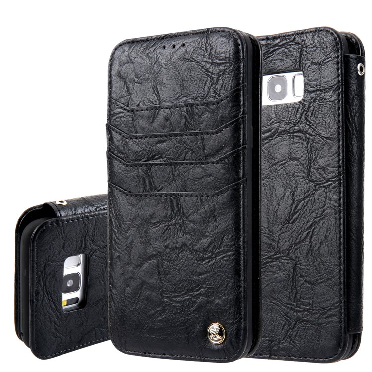 CMAI2 Retro Textured Leather Multi-slot Folio Flip Case for Samsung Galaxy S8 G950 - Black-1