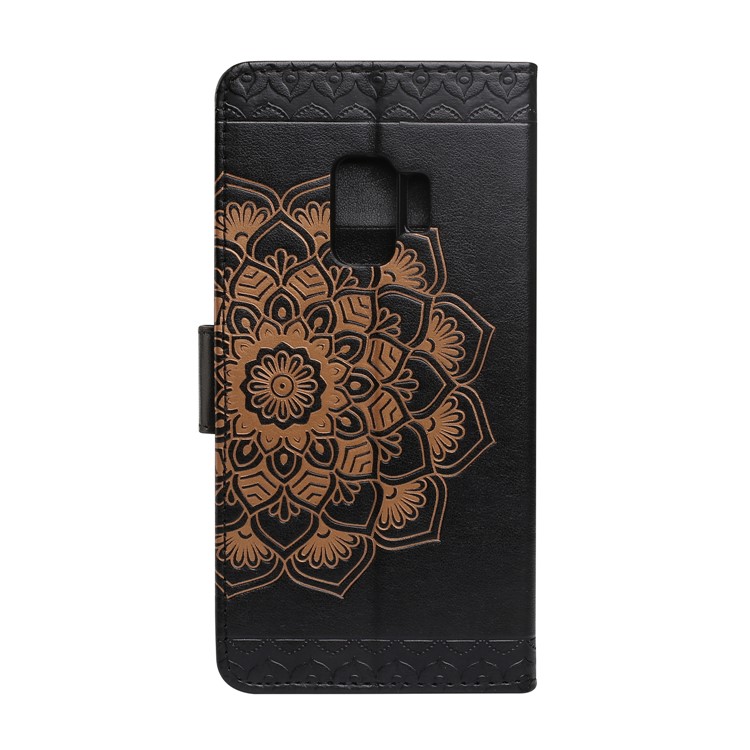 Imprinted Flower Pattern Leather Wallet Case for Samsung Galaxy S9 - Black-2