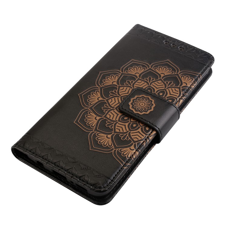 Imprinted Flower Pattern Leather Wallet Case for Samsung Galaxy S9 - Black-3