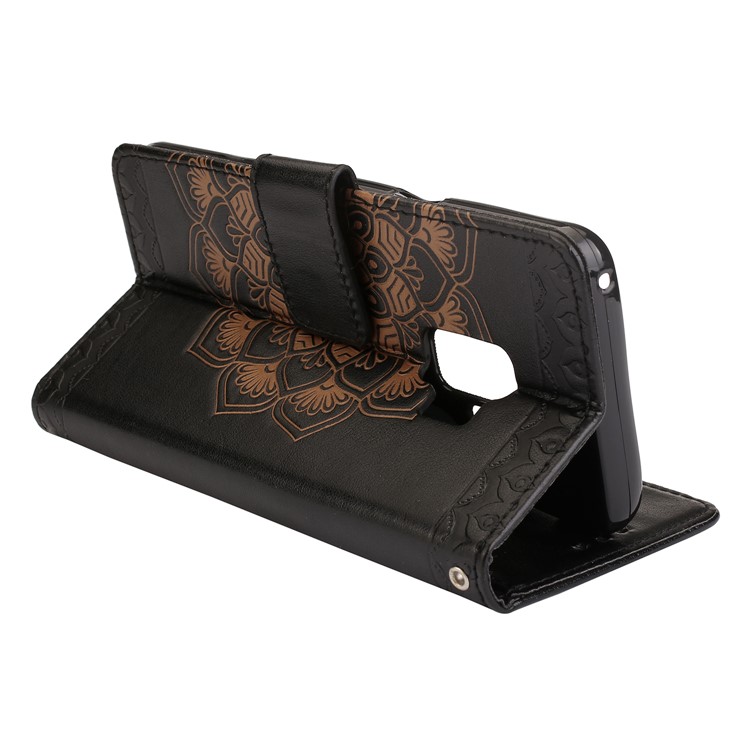 Imprinted Flower Pattern Leather Wallet Case for Samsung Galaxy S9 - Black-5