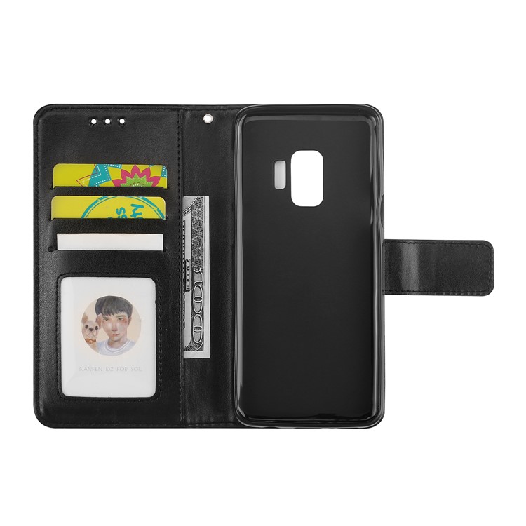 Imprinted Flower Pattern Leather Wallet Case for Samsung Galaxy S9 - Black-6