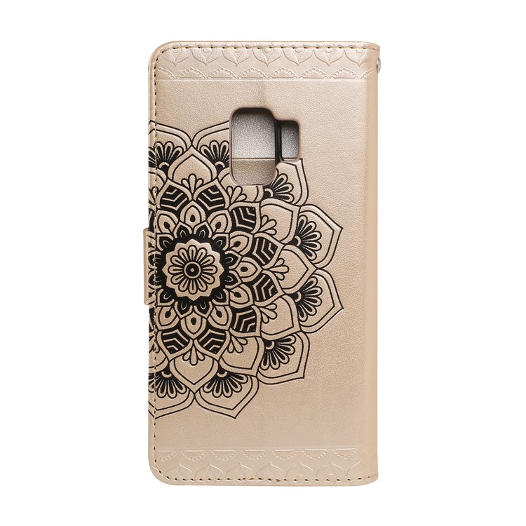 Imprinted Flower Pattern Leather Wallet Cover for Samsung Galaxy S9 G960 - Gold-2
