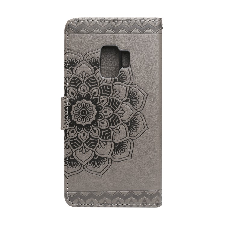 Imprinted Flower Pattern Leather Wallet Shell Case for Samsung Galaxy S9 G960 - Grey-2