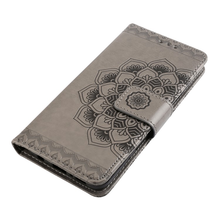 Imprinted Flower Pattern Leather Wallet Shell Case for Samsung Galaxy S9 G960 - Grey-3