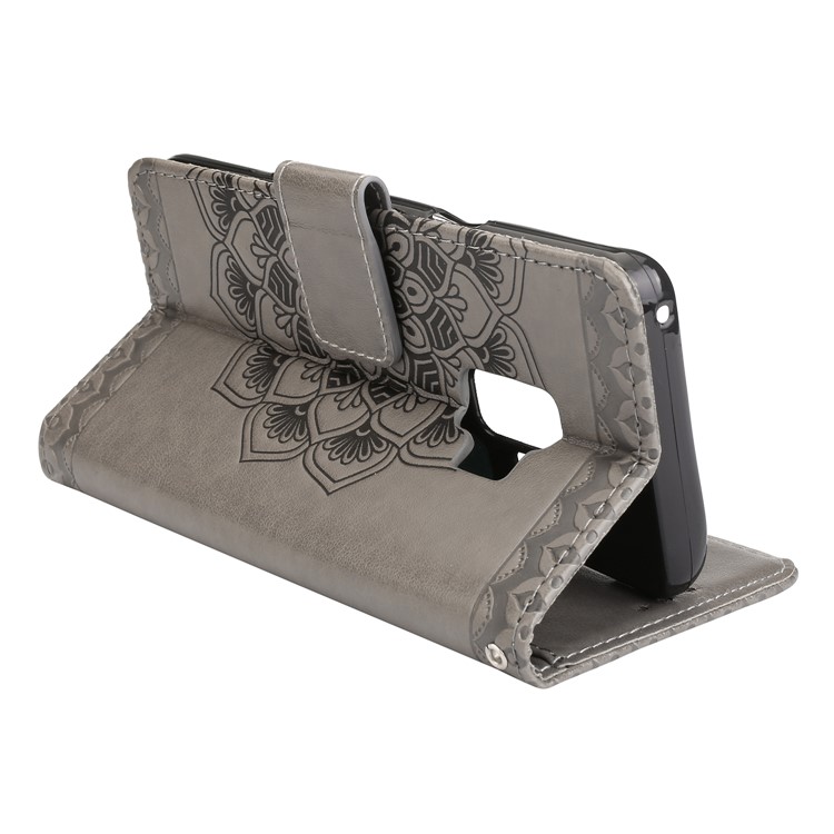 Imprinted Flower Pattern Leather Wallet Shell Case for Samsung Galaxy S9 G960 - Grey-5